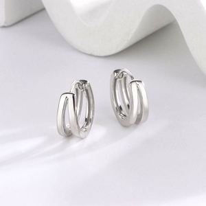 Pendientes de Aro de Plata de Ley 925 de Doble Capa, Color Negro Plateado, para Mujer y Hombre, Chapados en Rodio, Regalos para Bodas y Uso Diario - Product Image 2