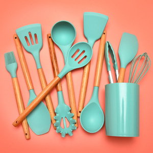 11-Pcs <strong>Wooden</strong> Handles Spoon Shovel <strong>Kitchen</strong> <strong>Accessories</strong> Cooking <strong>and</strong> Baking Tools Set Silicone <strong>Kitchen</strong> Utensils Sets With Hook - Product Image 3