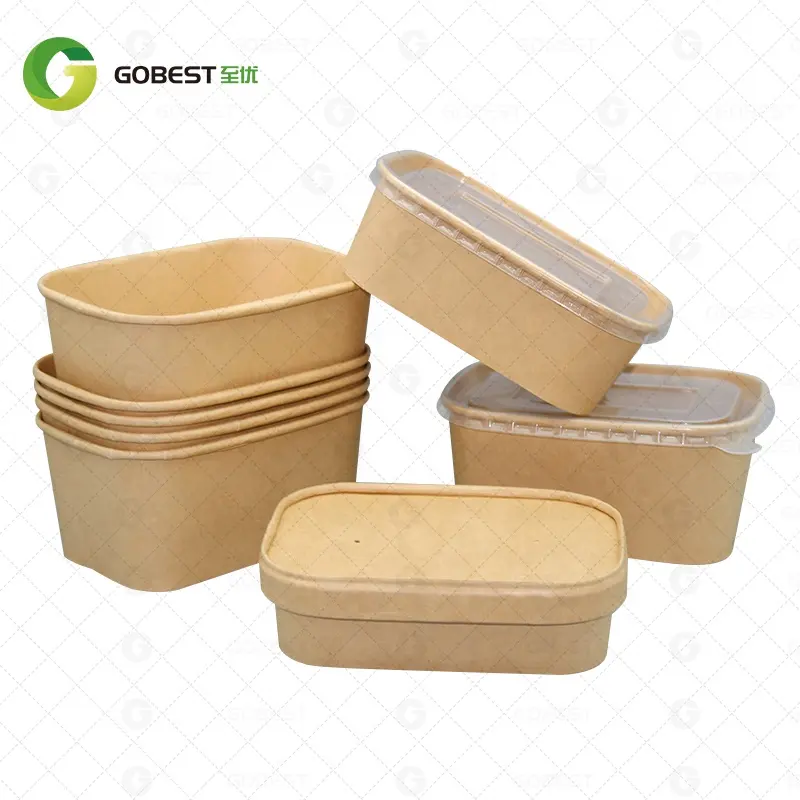 Recipientes de alimentos personalizados, recipientes de alimentos descartáveis para ir com tampa, recipiente de bambu para polir
