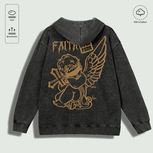 Sudadera con Capucha 100% Algodón Lavado con Estampado Gráfico de Cruz de Ángel 'Fe sobre el Miedo', Varios Colores - Product Image 1