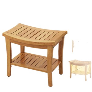 Tabouret de douche en teck, bois massif avec étagère de rangement, imperméable, antidérapant, utilisation intérieure et extérieure - Product Image 5