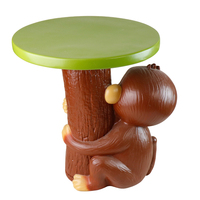 Table basse en résine et fibre de verre en forme de tronc d'arbre avec singe de dessin animé mignon, faite à la main et peinte à la main, verte, pour chambre d'enfant, Feng Shui