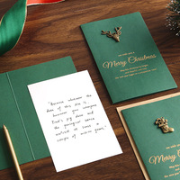 Pine Green Joyeux Noël Carte de remerciement Cartes de voeux en feuille d'or avec décoration mentale et enveloppe Acceptée sur mesure