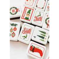 Juego de Mahjong Americano con Diseño Retro de Duendes Navideños, 160 Fichas Acrílicas, Caja de Almacenamiento de Cuatro Capas, para 4 Jugadores, Navidad, Maoji MJ-063