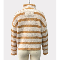 Cardigan en tricot rayé boutonné pour femme, collection automne 2026, col chemise, manches longues, style rétro
