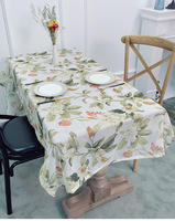 Nappe carrée moderne en polyester/lin tissé, décorative, anti-poussière, antidérapante, lavable, imprimé floral champêtre forestier, pour maison et hôtel