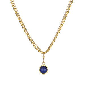 American Retro Gold Rice Bead Double-layer Necklace Natural Stone Agate Pendant Clavicle Chain <b>Titanium</b> Steel Plating 18K Gold - Product Image 1