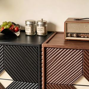 Armoire de rangement modulaire texturée géométrique, boîte à tiroirs en bois empilable avec incrustation de diamants pour salon et chambre à coucher - Product Image 2