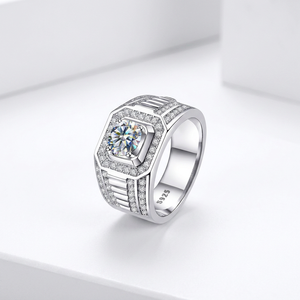 Klassischer 925 Sterling Silber Runder Brillantschliff Krappenfassung <span class=keywords><strong>Gold</strong></span>/Silber Plattiert Trendiger Herren Moissanit <span class=keywords><strong>Ring</strong></span> - Product Image 3