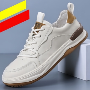 Men's High Top Genuine <b>Leather</b> Casual Sports Shoes Breathable Comfortable Soft Wear-Resistant - Product Image 2