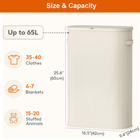 Panier à linge de 65 L avec couvercle, panier à linge pliable, sac amovible pour buanderie, chambre à coucher, salle de bain, dortoir