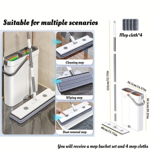For JOYBOS 16'' Large Flat Floor Mop and Bucket System with Magic Handle and Steel Pole Floor <strong>Cleaning</strong> <strong>Tool</strong> with Wringer Set - Product Image 4
