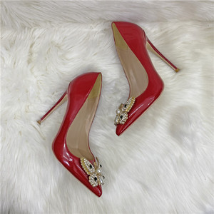 New <b>Shoes</b> Pointed Rhinestone Buckle Thin Heel Women's 8CM 10CM 12CM High Heels - Product Image 6