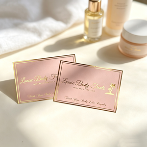 Cartes de remerciement personnalisées avec logo, dorure à chaud, papier rose, pour marque de beauté et soins de la peau, cartes professionnelles de remerciement pour achats - Product Image 2