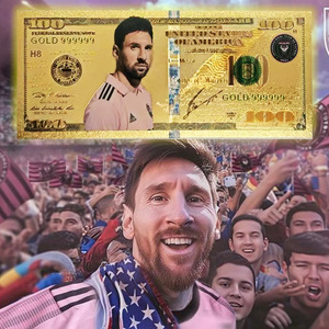 Billet de banque commémoratif plaqué or 24 carats de 100 dollars, collection souvenir pour fans de stars du football - Product Image 1