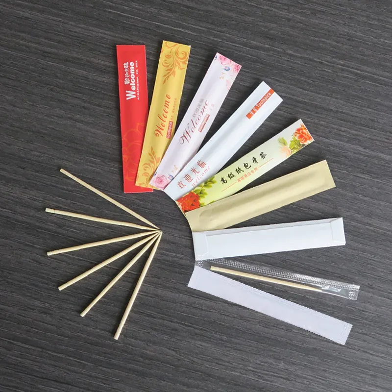 Palillo de bambú de hotel personalizado palillos de madera envueltos individualmente palillos de dientes desechables baratos embalaje con logotipo