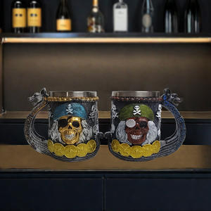 Grande Capacidade Dupla Camada de Aço Inoxidável Caneca Criativa Pirata Design Resina para Crânio Polyresin Copo de Água para Interior para Cerveja - Product Image 6