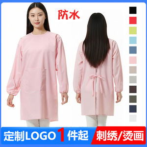 Custom Long Sleeve <b>Apron</b> Solid Color Durable <b>Waterproof</b> For Daily Use With Pocket And Tie Design - Product Image 4