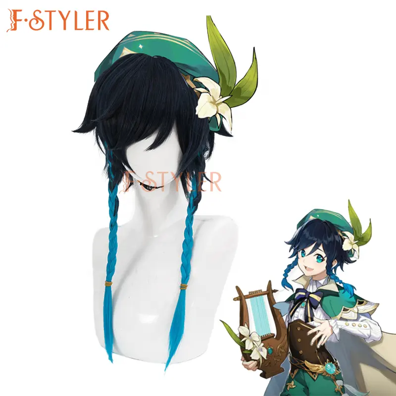 Venti Genshin Impact Mondstadt Anemo Archon Barbatos Vision Wendy Cosplay Costumes Synthetic Halloween Party Wigs Hair Anime