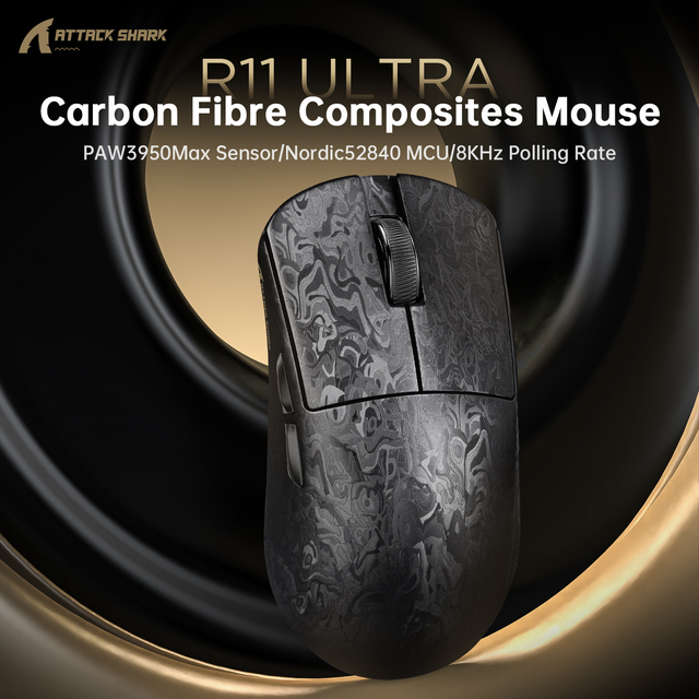 Attack Shark R11 Ultra Carbon Fiber Wireless Mouse - Lightweight PAW3950 Three-mode Connection 8K Gaming Mouse