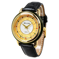 Montre de luxe en gros pour couple, cadran doré, lunette en jade, mouvement à quartz, pour hommes et femmes, motif zodiaque chinois