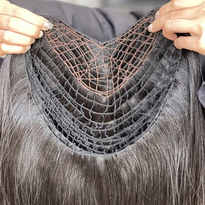 2025 SHY Salon's nuevo diseño 100% pelucas de cabello humano virgen crudo largo recto Fishnet Topper pelo completo Fishnet peluca Base - Product Image 1