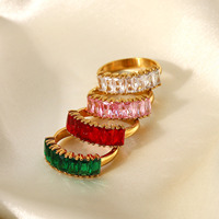 Cincin Wanita Stainless Steel Modis Berlapis Emas 18K dengan Zirkonia Kubik