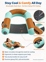 Tendance 2026 : Flotteur de piscine gonflable vert menthe à motif bois avec siège en maille, transat aquatique Instagram pour adultes, idéal pour les fêtes à la plage