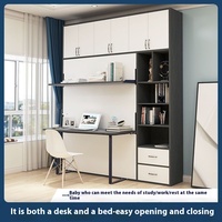 Lit mural motorisé avec télécommande et bureau, design pliable invisible, lit Murphy pour petite chambre à coucher en chêne, mobilier de bureau
