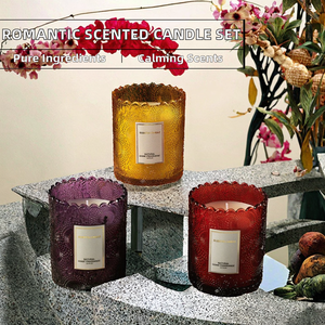 Romantic Soy <b>Wax</b> Aromatherapy Candles Scented Luxury Delicate Embossed Glass Jar Pillar Long-lasting Environment-Friendly - Product Image 3