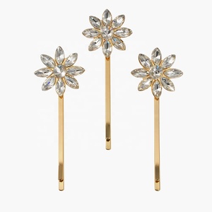 Kristal Rose Roze Bloem Haarclip Set Van 3 Metalen Bloem Haarspeld Set Haaraccessoires Voor Meisjes - Product Image 1