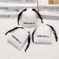 Sac de rangement en coton sergé réutilisable blanc pochette à cordon en coton avec logo imprimé personnalisé pour chargeur de casque Bluetooth