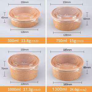 Bol à salade jetable en papier kraft à paroi simple 500ml-1500ml avec couvercle sécurisé pour emballage à emporter de plats froids, <span class=keywords><strong>poke</strong></span> et snacks - Product Image 6