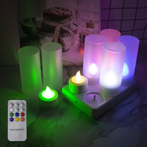 Remote Control LED <strong>Tea</strong> <strong>Lights</strong> 7 Color Changing Set of 6 Rechargeable Candles with Charging Station for Halloween <strong>Christmas</strong> - Product Image 1