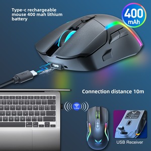 Ratón inalámbrico para juegos luminoso RGB de 2,4G, modo dual con cable para diestros, 1200 DPI, diseño ergonómico programable, ordenador USB - Product Image 4