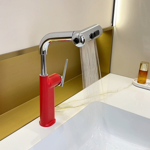 Robinet de lavabo moderne en céramique à montage sur pont, à poignée unique, à levage et à tirage, pour nouilles <span class=keywords><strong>Lamian</strong></span>, avec mélangeur d'eau chaude et froide - Product Image 3