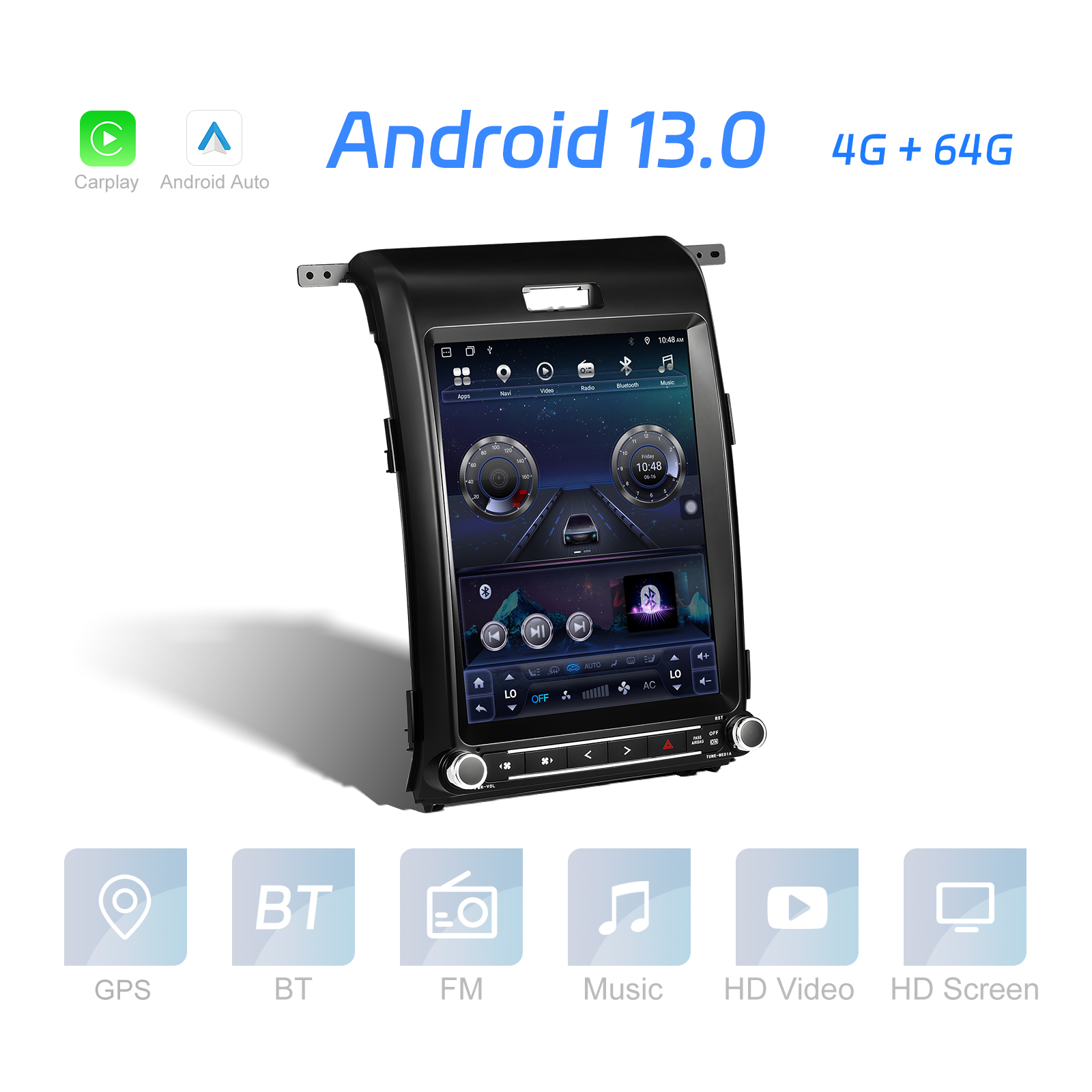 Hikity for Ford F150 12.1" TS10 Car Radio 8 Core Android Car Stereo 4+64GB Carplay Android Auto 4G WiFi DSP GPS BT AM/FM/RDS OEM