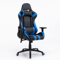 Chaise de bureau Esports à dossier haut avec appui-tête et fonction inclinable, chaise de bureau en cuir bleu robuste pour le gaming