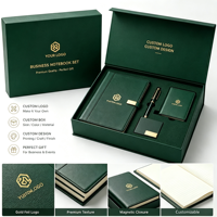 Ensemble cadeau de carnet magnétique personnalisé OEM, carnet en PU vert foncé, logo personnalisé pour les clients d'entreprise, cadeaux d'affaires