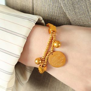 Fantástica pulsera de cuentas doradas, elástica, con diseño geométrico de bolas redondas, regalo de joyería unisex - Product Image 4