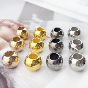 Perles rondes plaquées or et argent, à grand trou, pour la fabrication de bijoux DIY, accessoires faits à la main, vêtements, sacs - Product Image 1