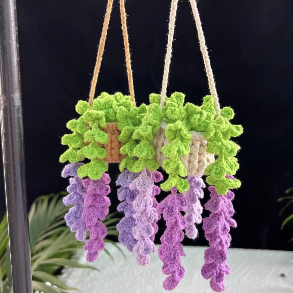 Panier suspendu en rotin violet dégradé-panier à rayures marron