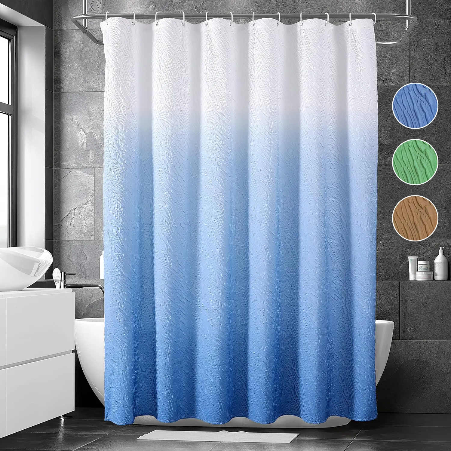 Cortina de chuveiro de banheiro com desenho de bolhas de chuveiro impermeável com ganchos