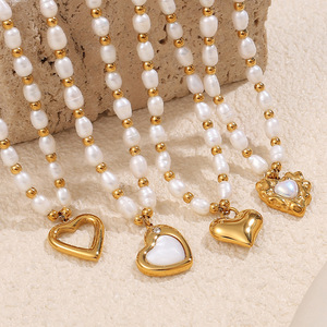 สร้อยคอหัวใจมุกน้ำจืดเกรด AA ดีไซน์ประดับลูกปัดสำหรับผู้หญิงสวมใส่ทุกวัน - Product Image 1