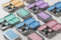 Nouvelle arrivée : boîte à lunch scolaire pour enfants, réutilisable, anti-fuite, 3 compartiments, en acier inoxydable, sans BPA, compatible lave-vaisselle et chauffable.
