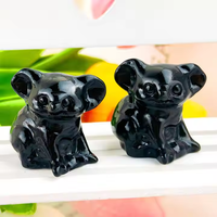 Décoratif pour la maison Pierre Naturelle Gem Animal Sculptures Lumineux Quartz Obsidienne Sculptures Lovely Koala Crystal Carvings