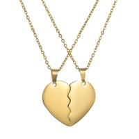 Collier pour femme en acier inoxydable avec chaîne à maillons classique, motif double demi-cœur 'Love' et strass, pour la vie quotidienne et les anniversaires d'amoureux