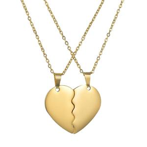 Collier d'amour en acier inoxydable classique à double cœur anglais, chaîne à maillons, anniversaire des amoureux - Product Image 4