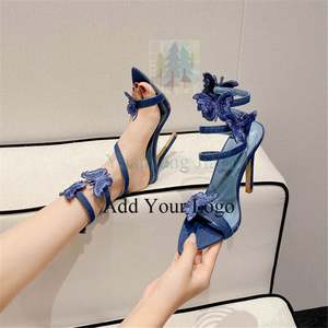 Elegante Sexy Punta estrecha Sandalias Mujeres Denim Mariposa Tobillo Correas cruzadas Fiesta <span class=keywords><strong>Zapatos</strong></span> Tacones para damas - Product Image 1
