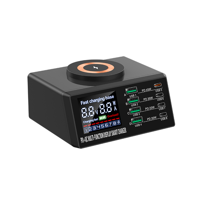 2026 Bestseller New Model 8 Port Magnetic Wireless QC3.0 110W Fast Charger with Display Screen for Laptop Mobile Phone & Camera